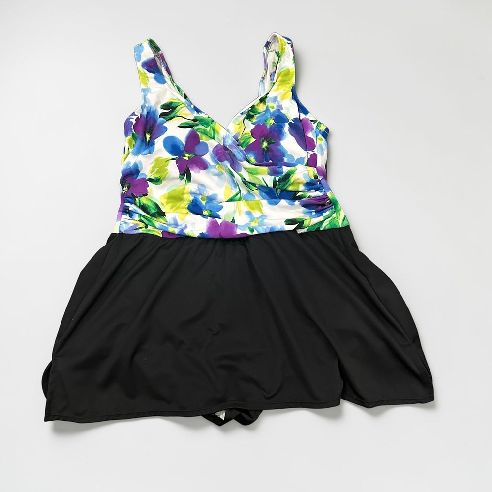 Suddenly Slim by Catalina Floral Swimdress Purple Black Size 2X 18W-20W Womens